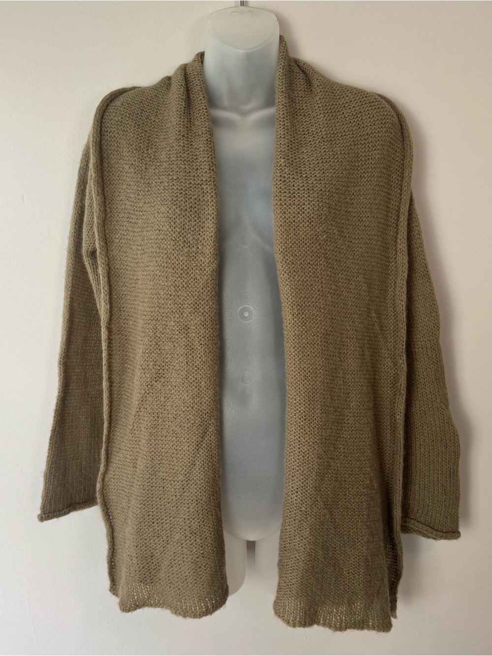 Wooden Ships Mohair Wool Blend Open Front Knit Cardigan in Light Brown Size M/L